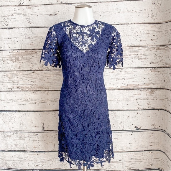 Trina Turk Lace Mini Midnight Navy Short Dress Crochet - Picture 1 of 7